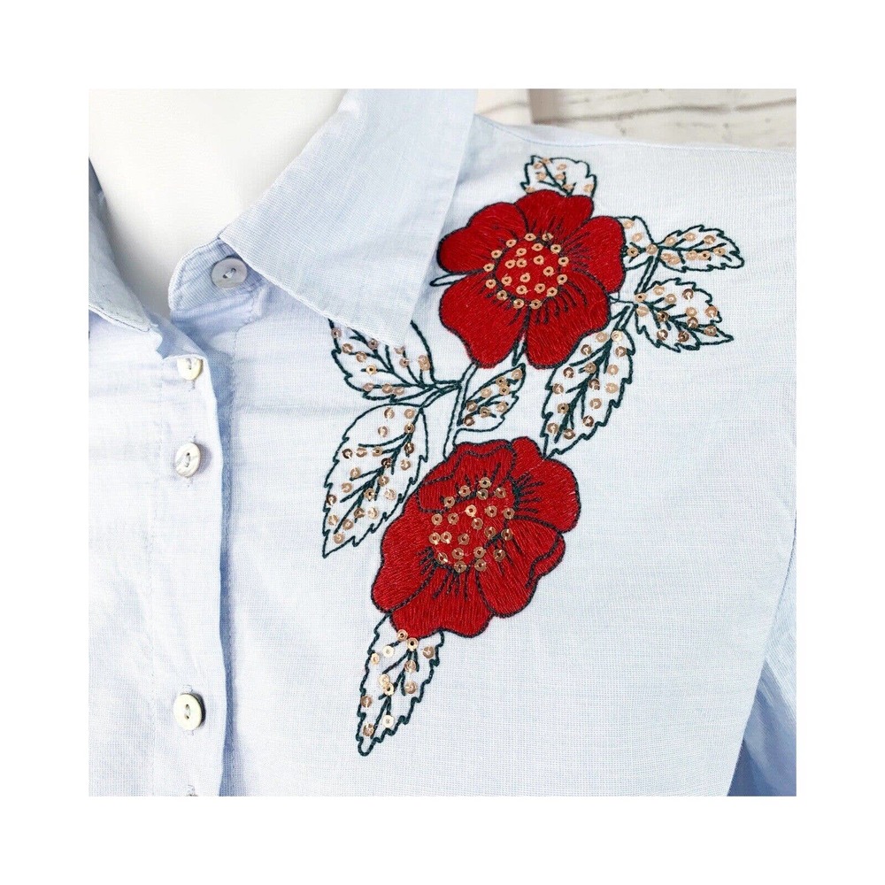 Zara Basic Women's Button Up Top Size Medium Blou… - image 4